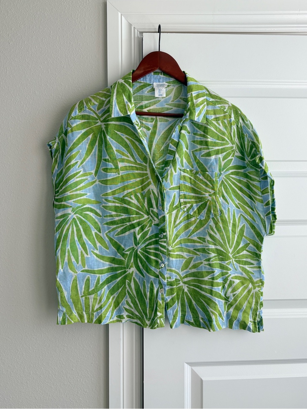 Sigrid Olsen 100% Linen Tropical Palm Leaf Shirt L